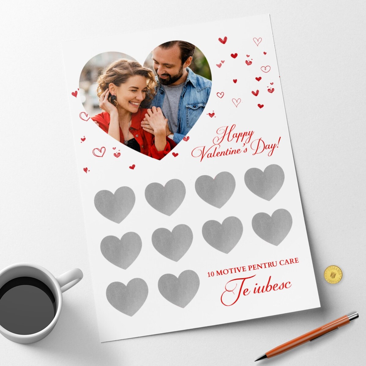Poster răzuibil personalizat cu o poză și text - 10 motive pentru care te iubesc