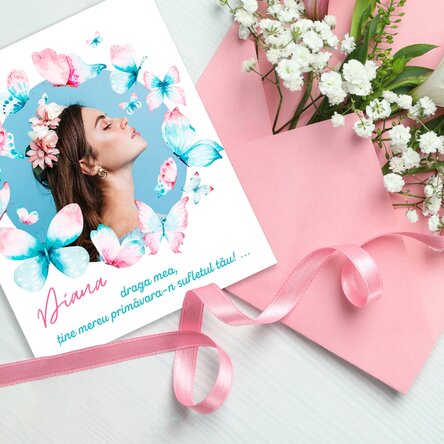 Poză 10x12 cm personalizată cu text - Fluturi
