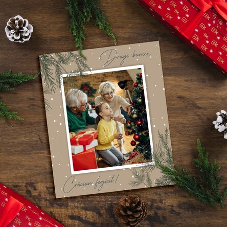 Poză 10x12 cm personalizată cu text și poză - Crenguțe de brad