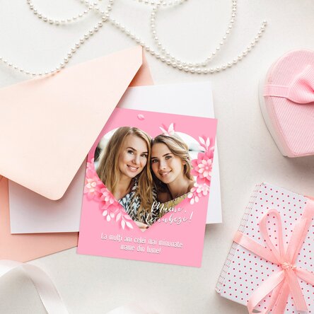 Poză 10x12 cm personalizată cu text și poză - Inimioară