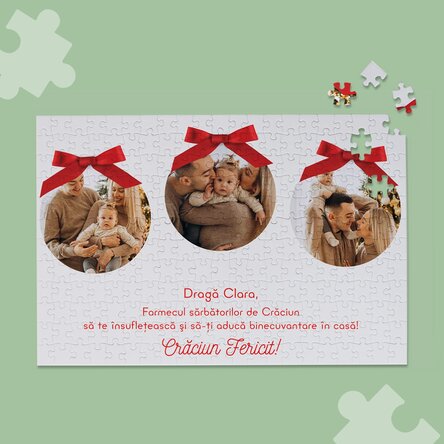 Puzzle personalizat cu 3 poze și text 36x24 cm - Sărbători fericite
