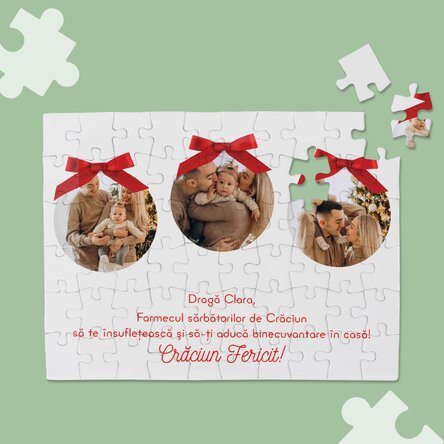 Puzzle personalizat cu 3 poze și text - Sărbători fericite