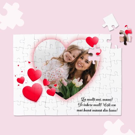 Puzzle personalizat cu o poză și text 20x15 cm - Inimă