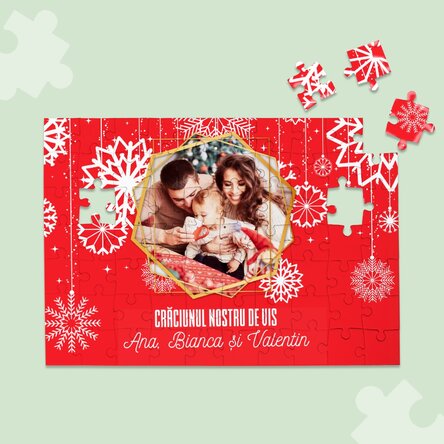 Puzzle personalizat cu o poză și text 28x19cm - Crăciunul nostru