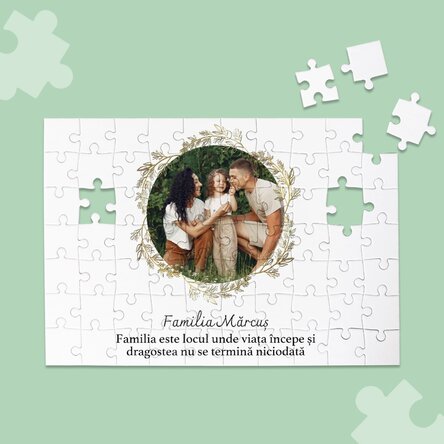 Puzzle personalizat cu o poză și text 28x19 cm - Familie