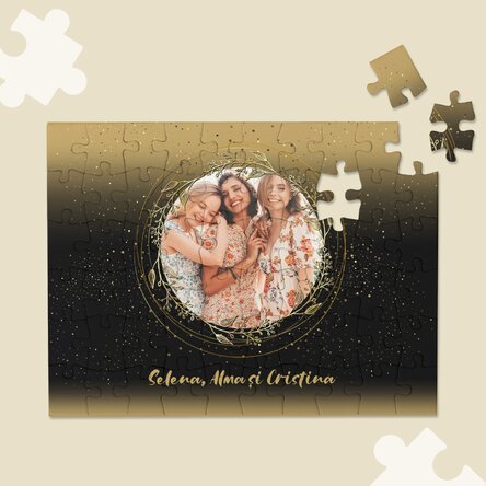 Puzzle personalizat cu o poză și text - Gold frame