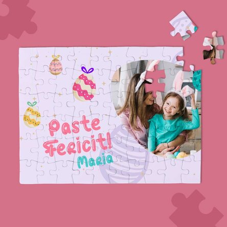 Puzzle personalizat pentru copii cu 1 poză și text 20x15 cm - Paște fericit!