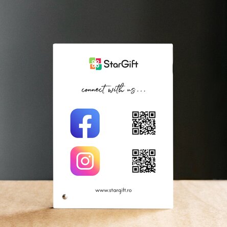 Ramă foto de birou personalizată cu text și coduri QR - Social Media
