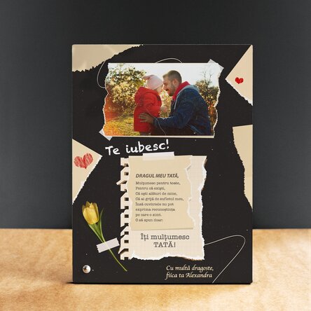 Ramă foto de birou personalizată cu o poză și text - Îți mulțumesc!
