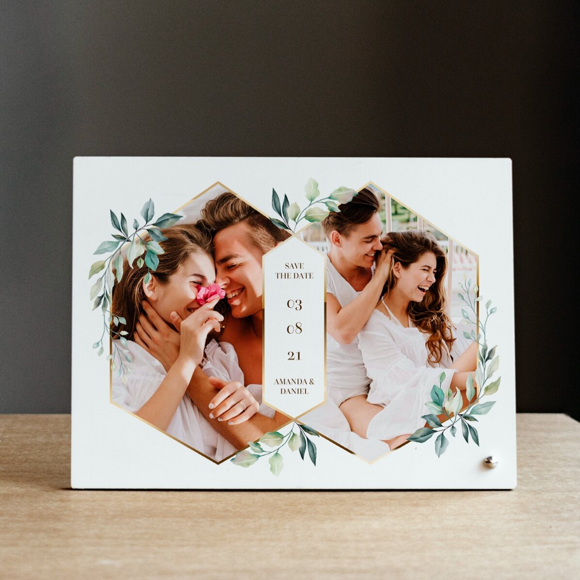 Ramă foto de birou personalizată cu 2 poze și text - Wedding