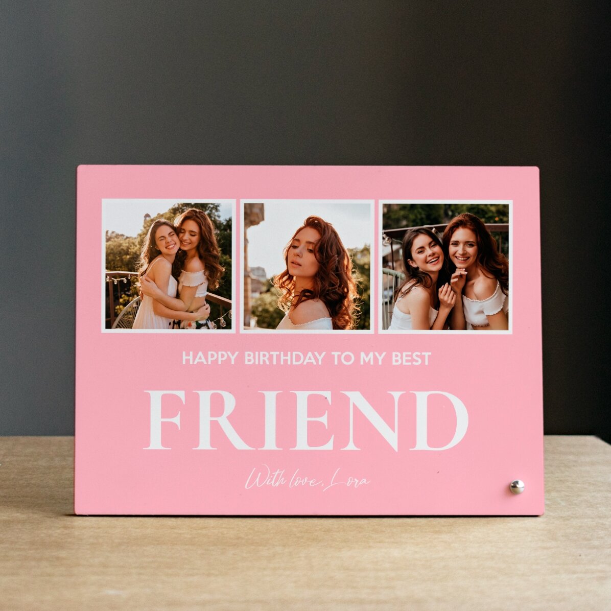 Ramă foto de birou personalizată cu 3 poze și text - With love