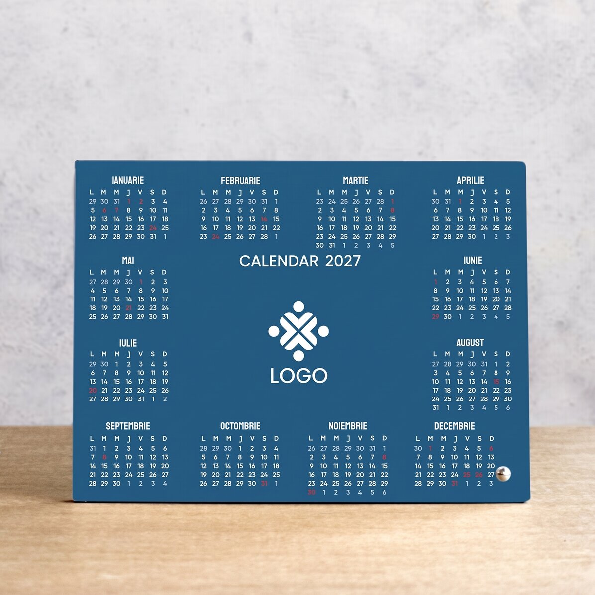 Personalised desk photo frame with logo and calendar