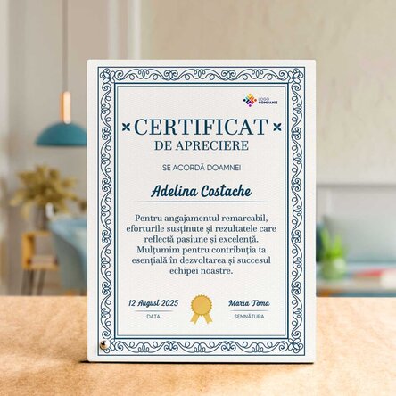 Ramă foto de birou personalizată cu logo și mesaj - Angajatul anului