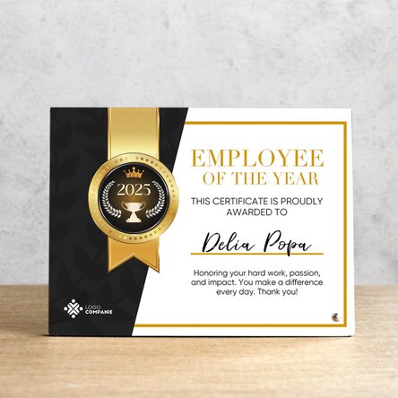 Ramă foto de birou personalizată cu logo și text - Angajatul anului