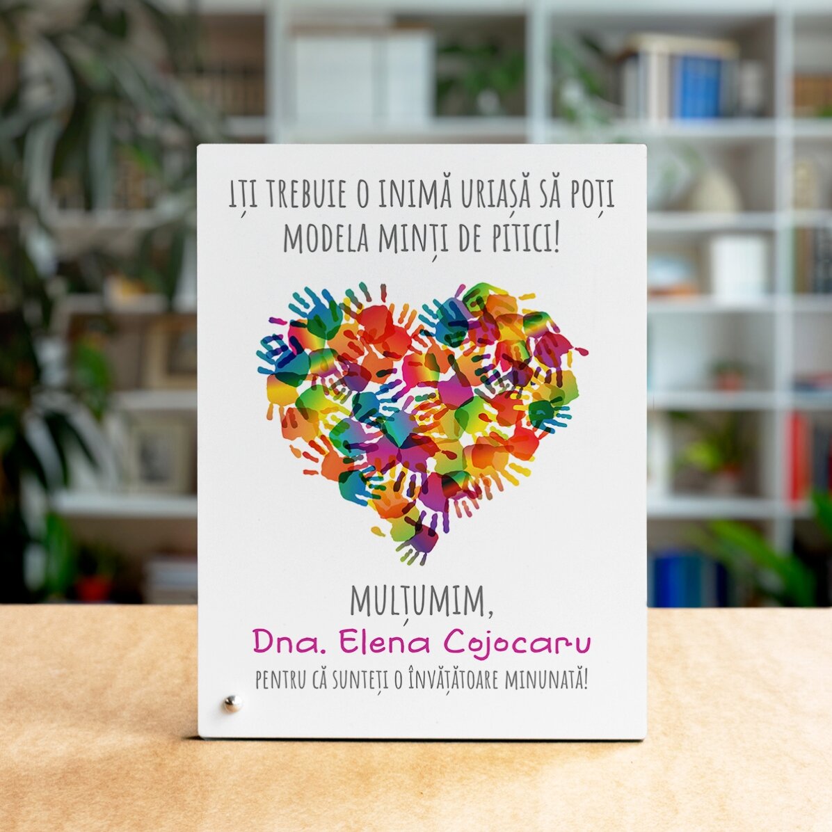 Ramă foto de birou personalizată cu mesaj pentru învățătoare - Heart 