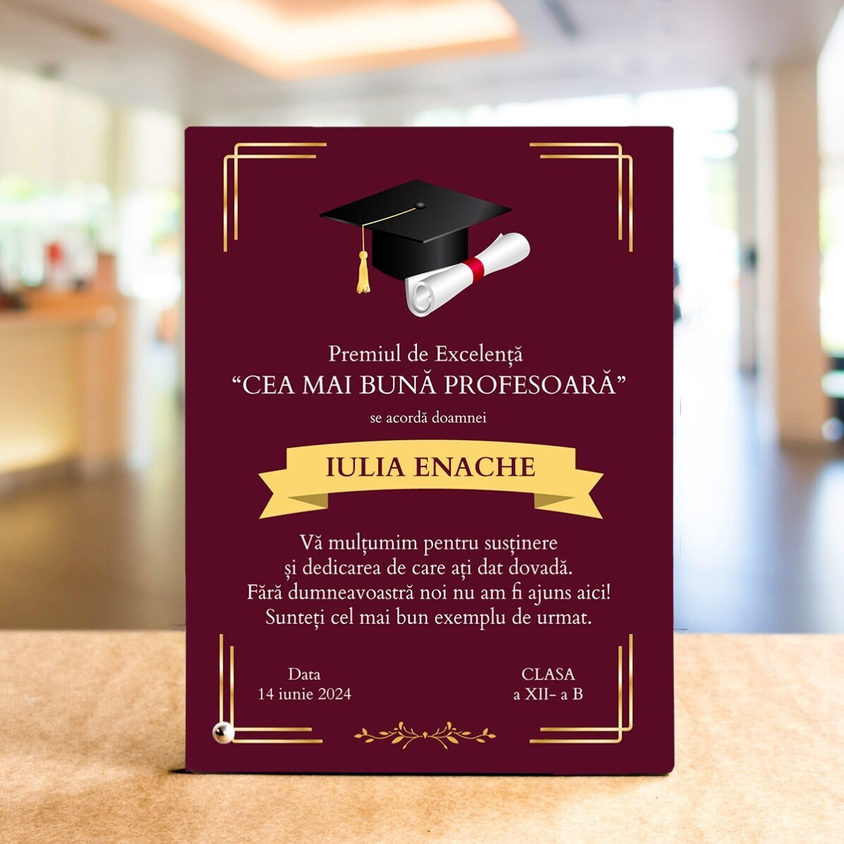 Ramă foto de birou personalizată cu mesaj - Premiul de Excelență