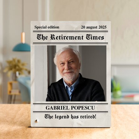 Ramă foto de birou personalizată cu o poză și text de pensionare