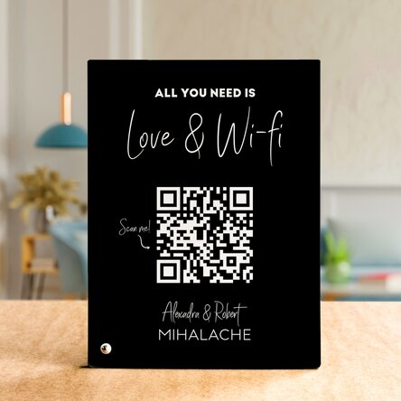 Ramă foto de birou personalizată cu text și cod QR - Scan for Wifi
