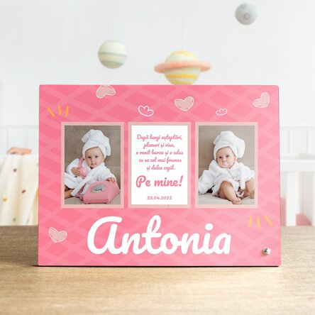 Ramă foto personalizată cu 3 poze și text pentru copil - Cel mai dulce 