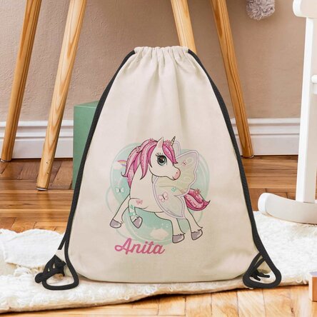 Rucsac personalizat cu nume - Unicorn și fluturași