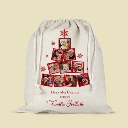 Săculeț mediu pentru cadouri personalizat cu colaj de poze și mesaj
