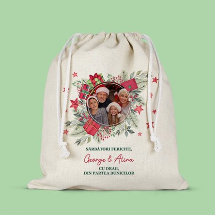 Săculeț mediu pentru cadouri personalizat cu o poză și text