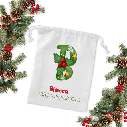 Săculeț mic pentru cadouri personalizat cu nume - Crăciun