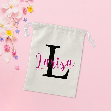 Săculeț mic pentru cadouri personalizat cu nume și inițială