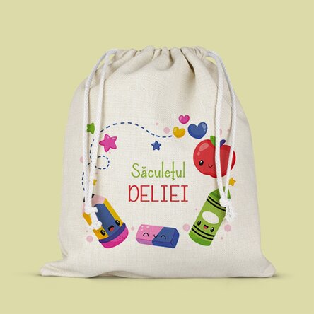 Săculeț pentru grădiniță personalizat cu text - Colors