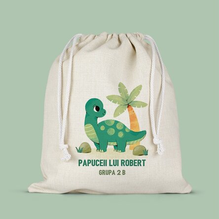 Săculeț pentru grădiniță personalizat cu text - Dino