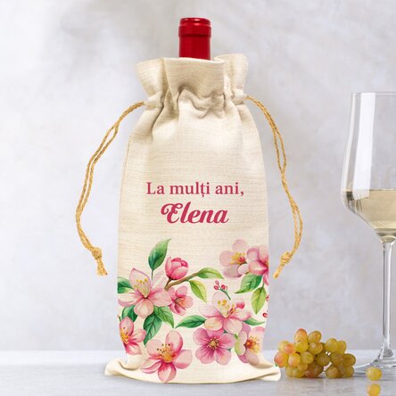 Săculeț pentru sticlă de vin personalizat cu mesaj - Flori