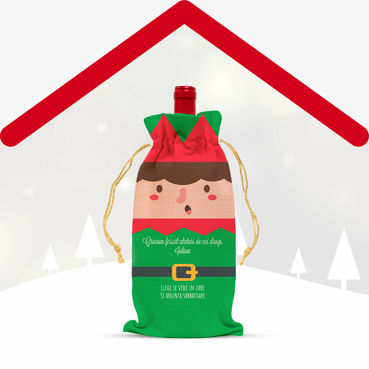 Săculeți personalizați pentru sticlă de vin de Crăciun