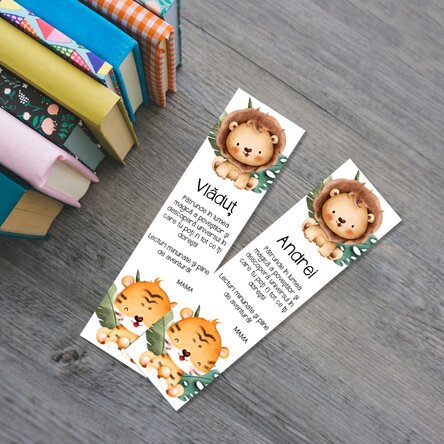 Semn de carte personalizat cu mesaj și nume pentru copii - Animăluțe