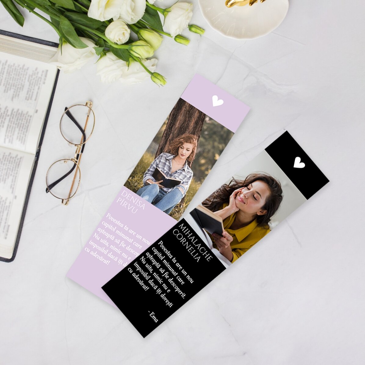 Semn de carte personalizat cu o poză și text - For you