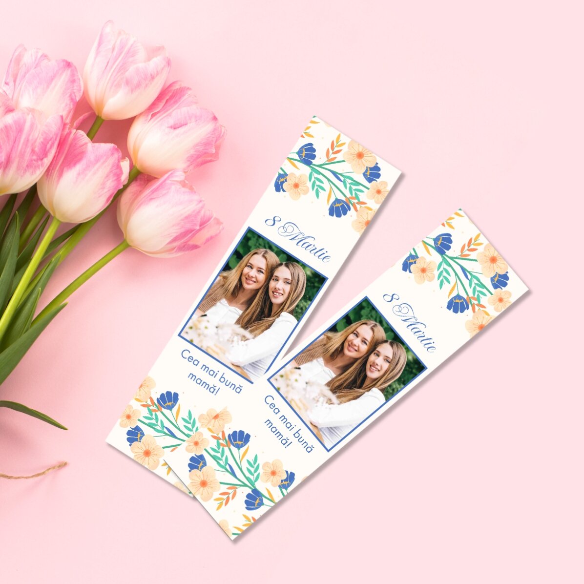 Semn de carte personalizat cu poză și mesaj - Primăvară