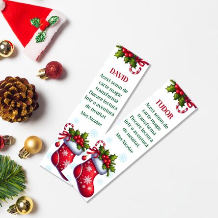 Semn de carte personalizat cu text - Cu drag, Moș Nicolae