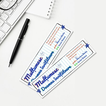 Semn de carte personalizat cu text pentru învățătoare - Notebook paper