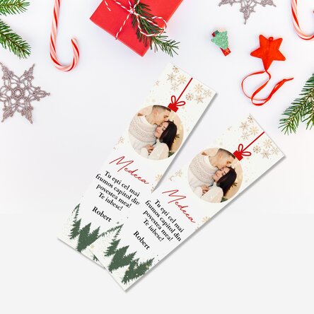 Semn de carte personalizat cu text și poză - Glob de Crăciun