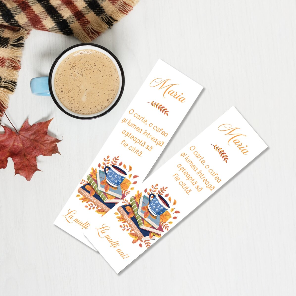 Semn de carte personalizat cu text - Toamnă