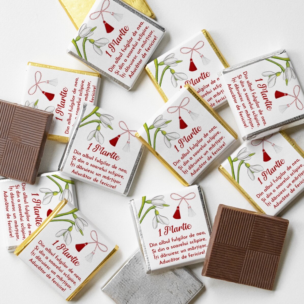 Set 10 mini ciocolățele cu mesaj de Mărțișor