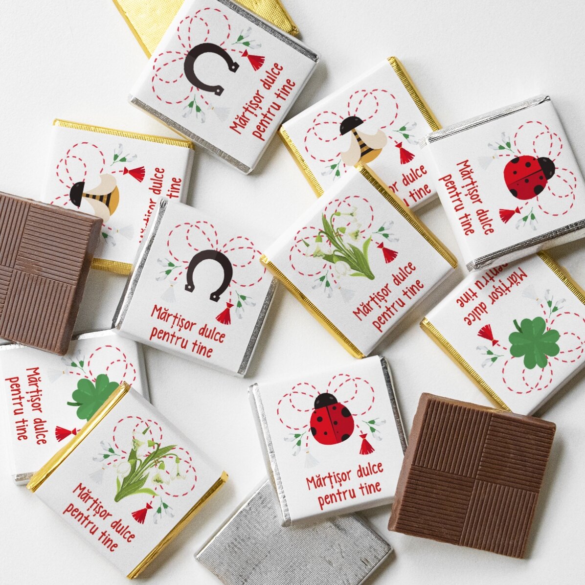 Set 10 mini ciocolățele cu mesaj - Mărțișor dulce