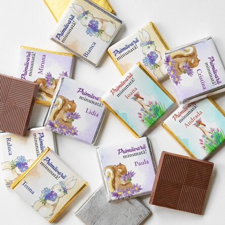 Set 10 mini ciocolățele de primăvară personalizate cu text - Watercolor spring