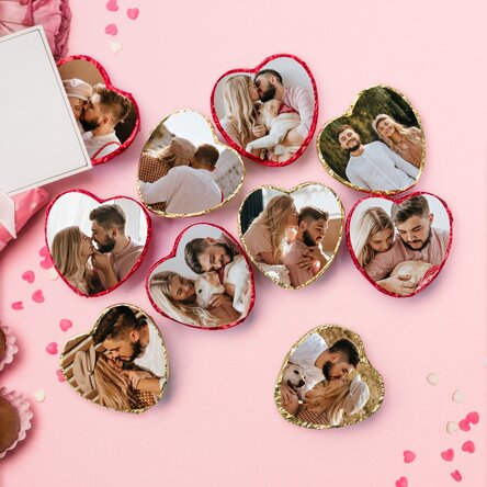 Set 10 mini ciocolățele inimioară personalizate cu poză