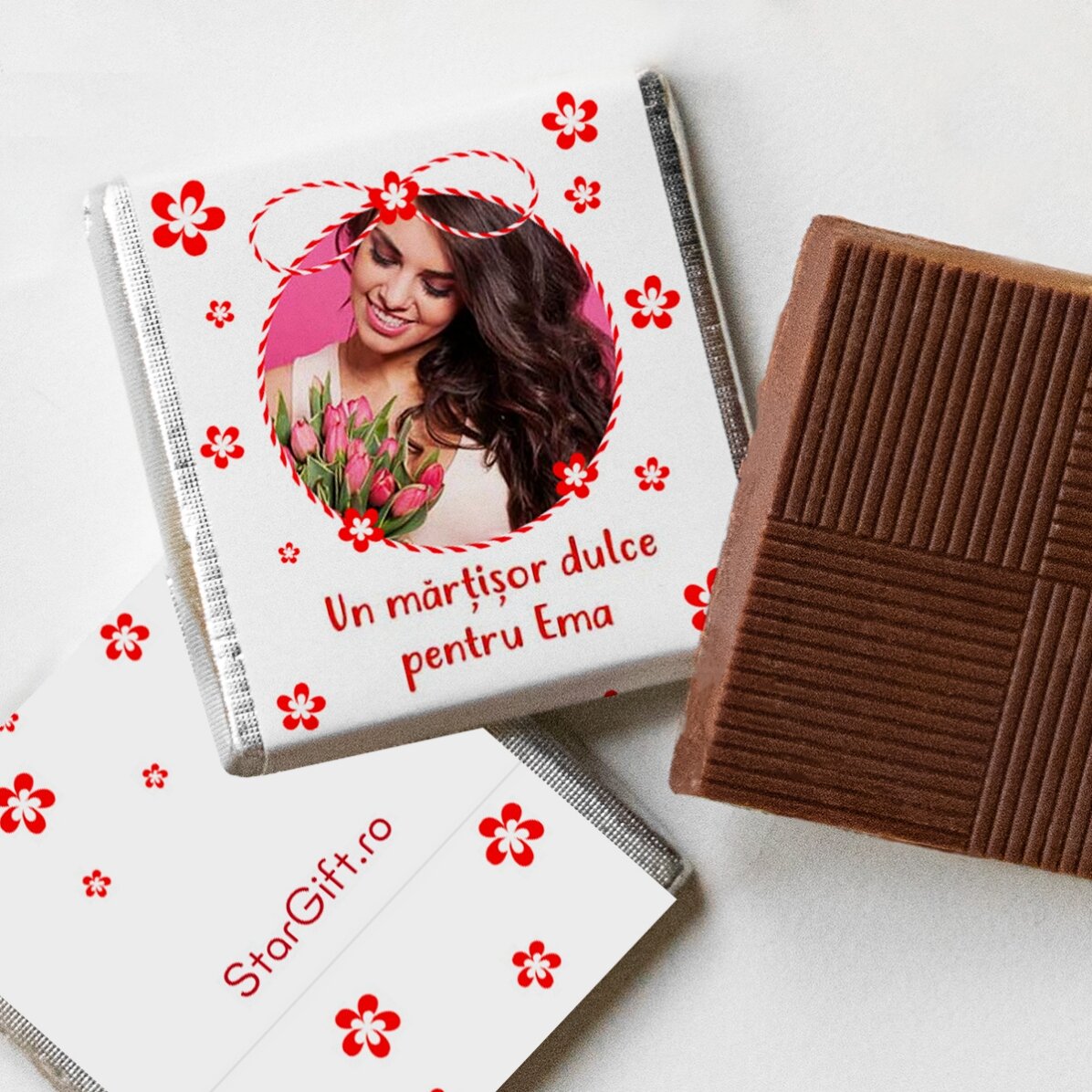 Set 10 mini ciocolățele personalizate cu poze și text - Mărțișor