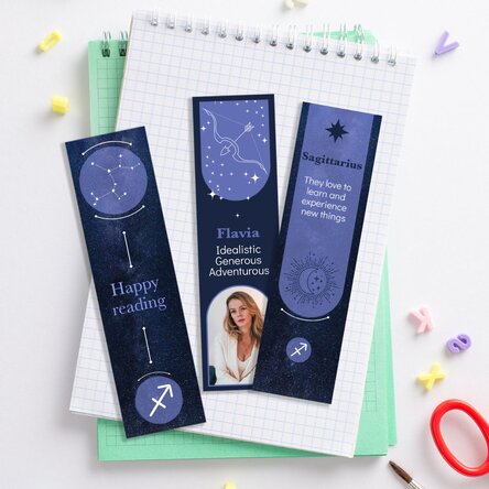 Set 3 semne de carte personalizate cu mesaj și poză - Zodia Săgetător