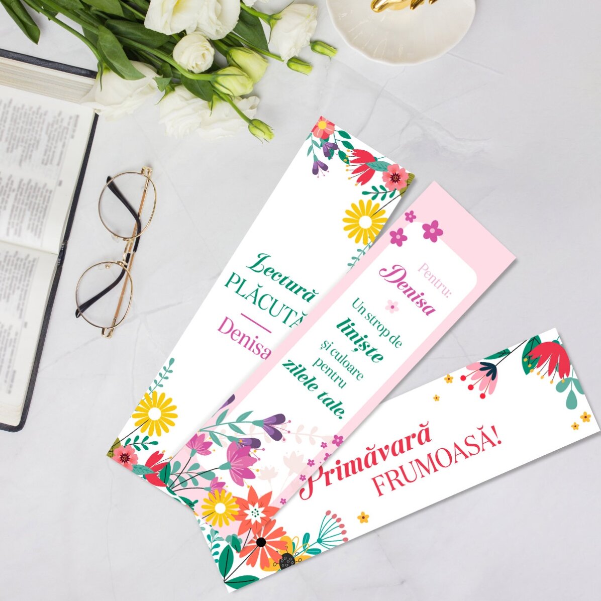 Set 3 semne de carte personalizate cu text - Primăvară