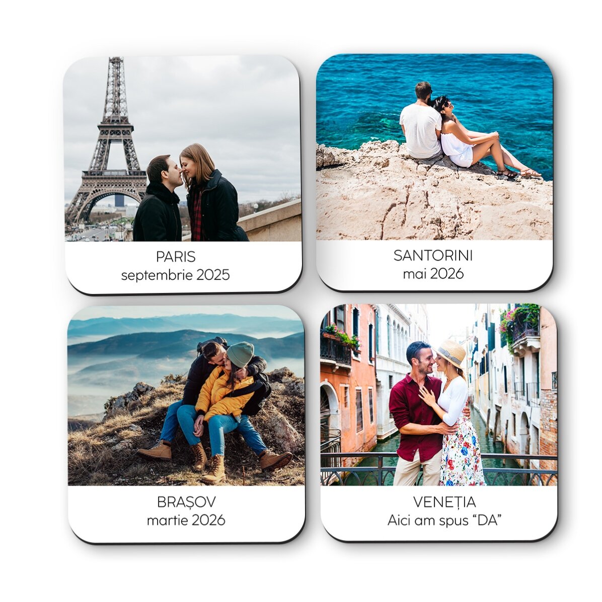Set 4 suporturi de pahar personalizate cu text și poze