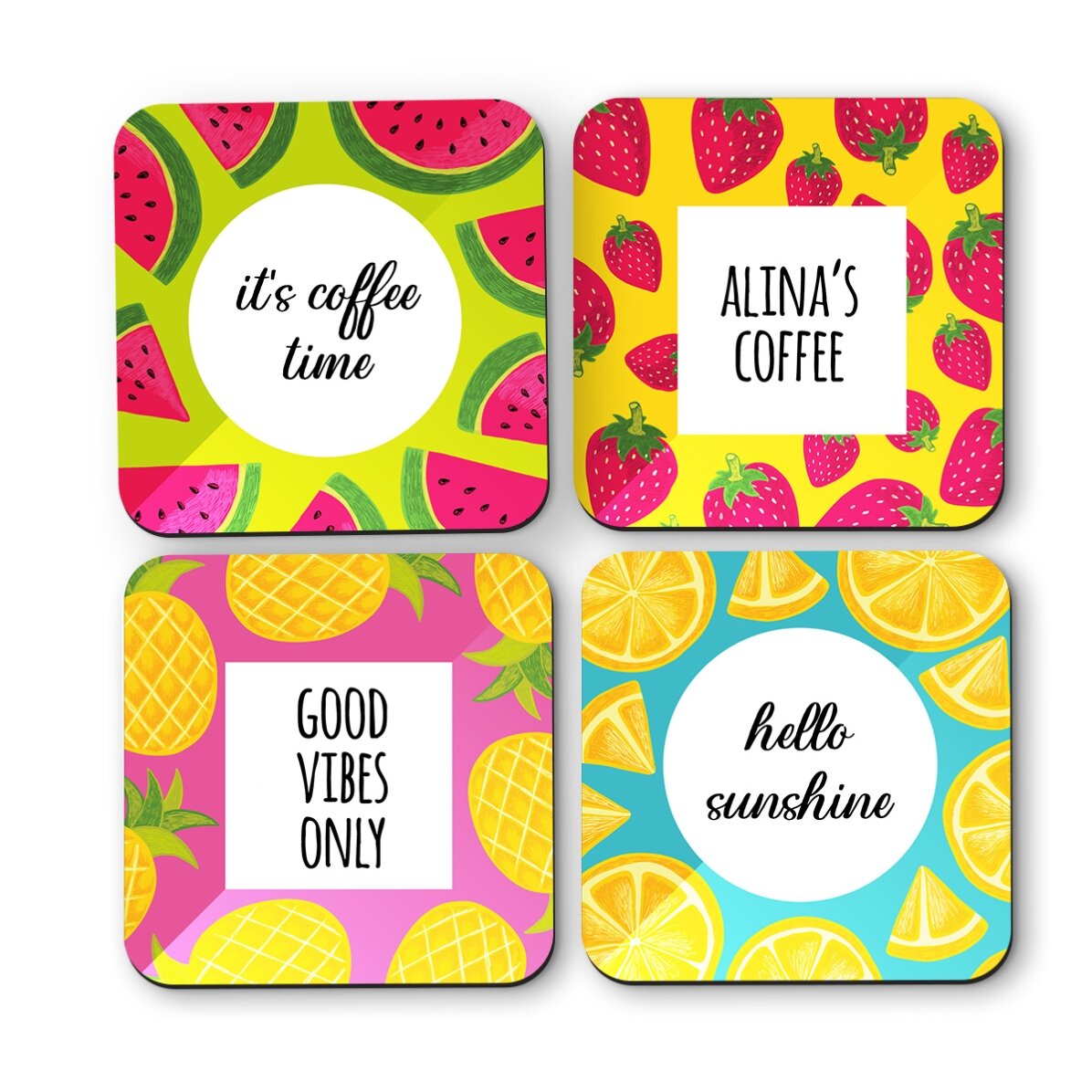 Set 4 suporturi de pahar personalizate cu text - Summer