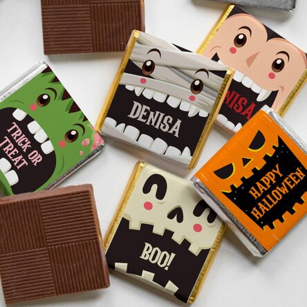 Set 5 mini ciocolățele personalizate cu mesaj - personaje de Halloween