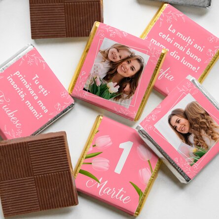 Set 5 mini ciocolățele personalizate cu poze și text - Mama